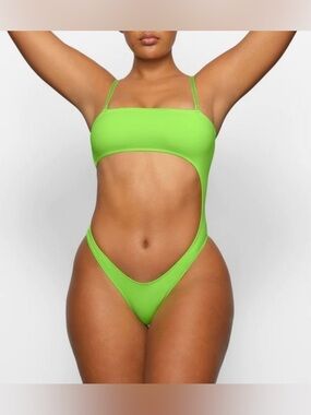 NWT Skims Neon Green Cut Out Monokini Swimsuit High Cut Cheeky Sexy Summer Beach